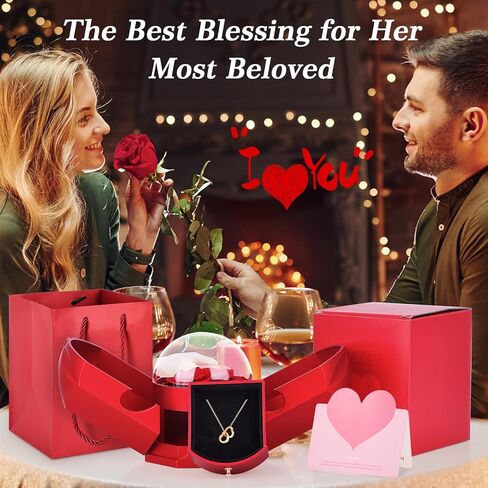 وردة حمراء حقيقية محفوظة مع قلادة على شكل قلب - زهور أبدية، هدايا عيد ميلاد للنساء، أمها، زوجة، صديقة، الجدة في عيد الحب، عيد الميلاد، الذكرى السنوية الرومانسية in Kuwait