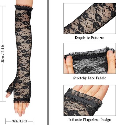 SATINIOR 2 Pairs Womens Long Lace Gloves Halloween Fingerless Gloves Long Floral Lace Glove Elbow Length Arm Covers for Halloween Wedding Opera Costume Tea Dance Cosplay Party in Saudi Arabia
