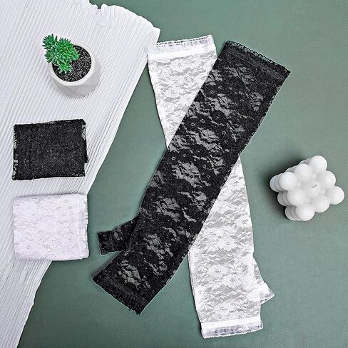 SATINIOR 2 Pairs Womens Long Lace Gloves Halloween Fingerless Gloves Long Floral Lace Glove Elbow Length Arm Covers for Halloween Wedding Opera Costume Tea Dance Cosplay Party in Saudi Arabia