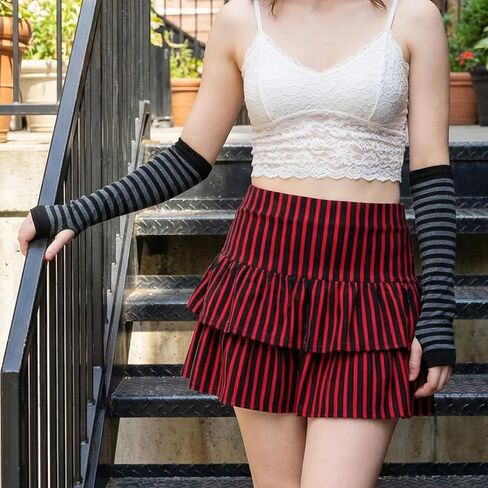 زوجان من تدفئة الذراع المخططة، قفازات تدفئة الذراع المحبوكة المخططة على الطراز القوطي البانك بدون أصابع، قفازات Harajuku Kawaii الدافئة القابلة للتمدد منسوجة للنساء والرجال في المكاتب والكتابة على الكمبيوتر in Kuwait