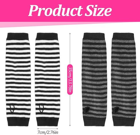 زوجان من تدفئة الذراع المخططة، قفازات تدفئة الذراع المحبوكة المخططة على الطراز القوطي البانك بدون أصابع، قفازات Harajuku Kawaii الدافئة القابلة للتمدد منسوجة للنساء والرجال في المكاتب والكتابة على الكمبيوتر in Kuwait