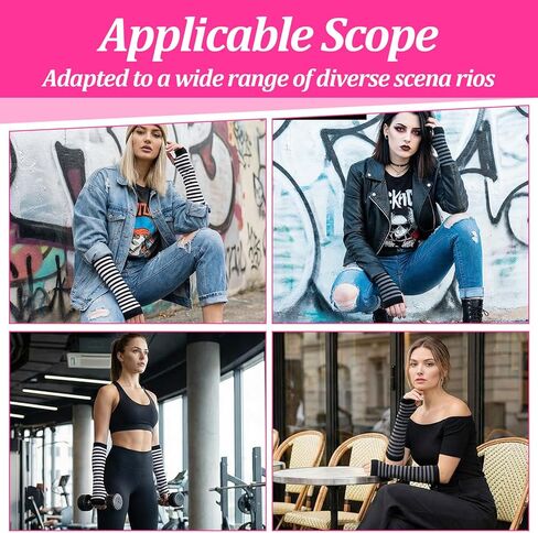 زوجان من تدفئة الذراع المخططة، قفازات تدفئة الذراع المحبوكة المخططة على الطراز القوطي البانك بدون أصابع، قفازات Harajuku Kawaii الدافئة القابلة للتمدد منسوجة للنساء والرجال في المكاتب والكتابة على الكمبيوتر in Kuwait