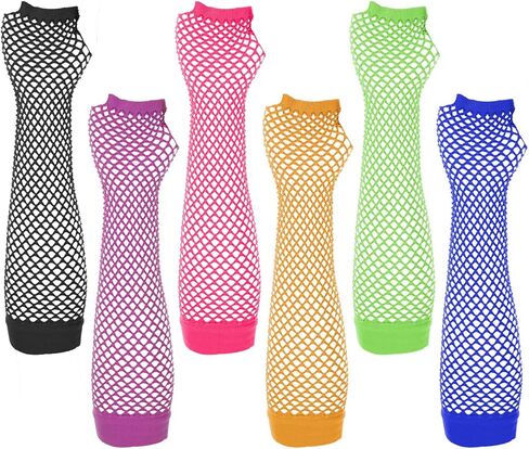 6 Pairs Fish Net Arm Sleeves Fishnet Gloves Fingerless For Women Long Arm Fishnets Sleeves Fish Net Arm Sleeve 80s Party Costume Accessories Supplies In Black Blue Neon Green Hot Pink Orange Purple in Saudi Arabia