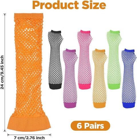 6 Pairs Fish Net Arm Sleeves Fishnet Gloves Fingerless For Women Long Arm Fishnets Sleeves Fish Net Arm Sleeve 80s Party Costume Accessories Supplies In Black Blue Neon Green Hot Pink Orange Purple in Saudi Arabia