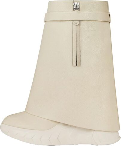 Women's Padlock Ankle Boots Fold Over Boots Platform Wedges Round Toe Mid Calf Biker Boot Fashion Comfort Short Boots for Women in Saudi Arabia