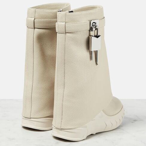 Women's Padlock Ankle Boots Fold Over Boots Platform Wedges Round Toe Mid Calf Biker Boot Fashion Comfort Short Boots for Women in Saudi Arabia