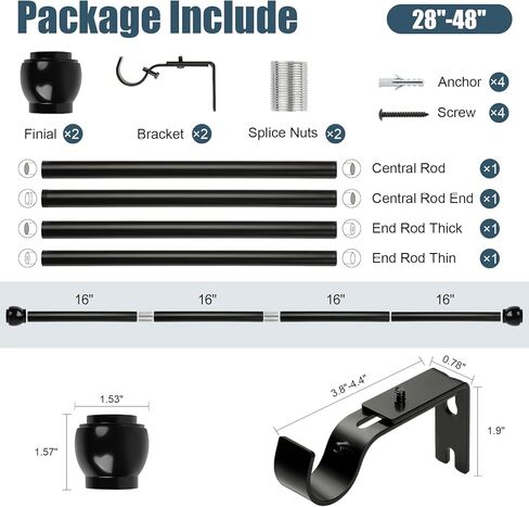 Curtain Rods for Windows 28" to 48", Single Window Rods 1" Diameter Drapery Telescoping, Adjustable Heavy Duty Curtain Rod with Brackets in Saudi Arabia