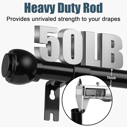 Curtain Rods for Windows 28" to 48", Single Window Rods 1" Diameter Drapery Telescoping, Adjustable Heavy Duty Curtain Rod with Brackets in Saudi Arabia