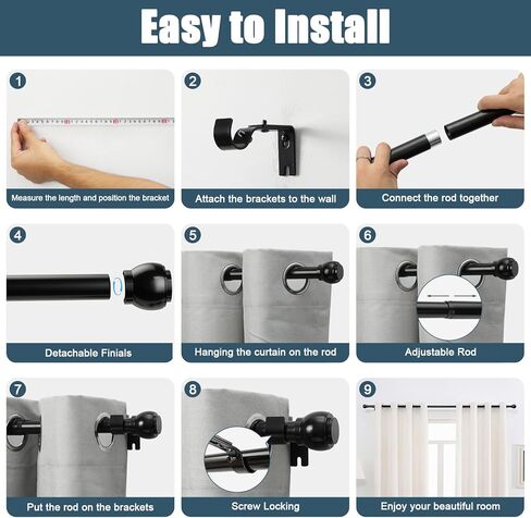Curtain Rods for Windows 28" to 48", Single Window Rods 1" Diameter Drapery Telescoping, Adjustable Heavy Duty Curtain Rod with Brackets in Saudi Arabia