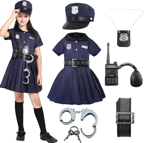 Lingway Toys Kids Police Costume For Girls,Girls Police Officer Costume Set,Kids Halloween Costume Dress Up 3-14years in Saudi Arabia