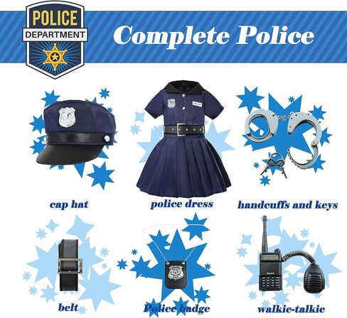 Lingway Toys Kids Police Costume For Girls,Girls Police Officer Costume Set,Kids Halloween Costume Dress Up 3-14years in Saudi Arabia