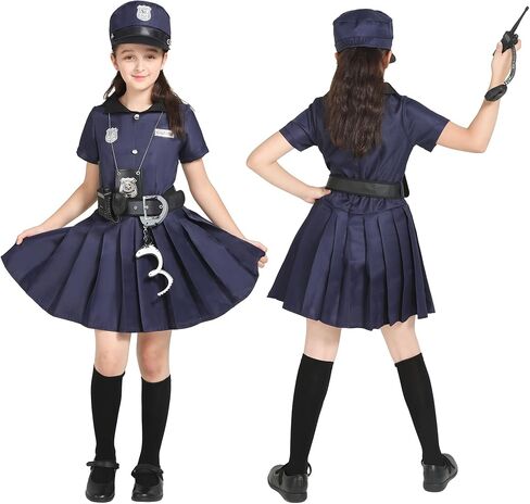 Lingway Toys Kids Police Costume For Girls,Girls Police Officer Costume Set,Kids Halloween Costume Dress Up 3-14years in Saudi Arabia