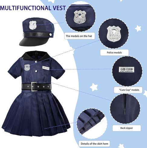 Lingway Toys Kids Police Costume For Girls,Girls Police Officer Costume Set,Kids Halloween Costume Dress Up 3-14years in Saudi Arabia