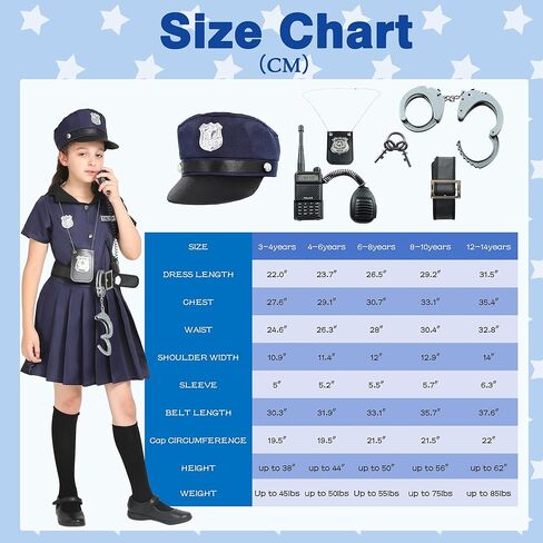 Lingway Toys Kids Police Costume For Girls,Girls Police Officer Costume Set,Kids Halloween Costume Dress Up 3-14years in Saudi Arabia