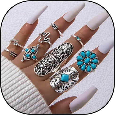Turquoise Stackable Rings Set Western Jewelry for Women Vintage Ring Set Boho Rings Knuckle Stuff Turquoise Western Jewelry for Women Birthday Christmas Gifts 2025 Stocking Stuffers Birthday Christmas Gifts 2025 Stocking Stuffers in Saudi Arabia