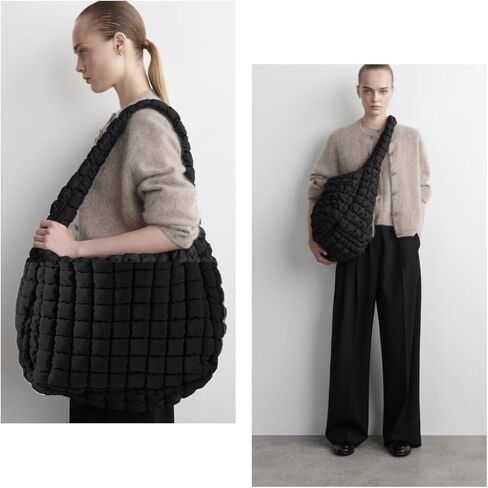 Quilted Puffer Hobo Bag, Large Nylon Crossbody Shoulder Tote, Lightweight Puffy Handbag with Zipper in Saudi Arabia