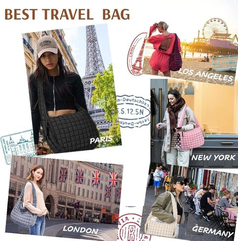 Quilted Puffer Hobo Bag, Large Nylon Crossbody Shoulder Tote, Lightweight Puffy Handbag with Zipper in Saudi Arabia