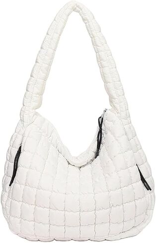 Quilted Puffer Hobo Bag, Large Nylon Crossbody Shoulder Tote, Lightweight Puffy Handbag with Zipper in Saudi Arabia