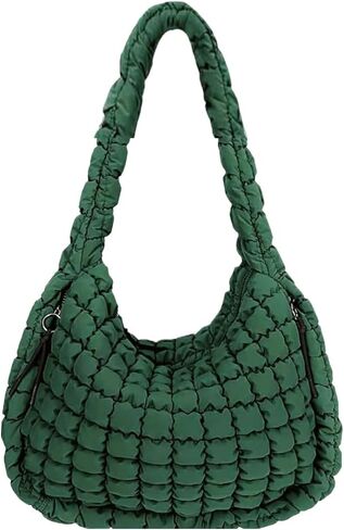 Quilted Puffer Hobo Bag, Large Nylon Crossbody Shoulder Tote, Lightweight Puffy Handbag with Zipper in Saudi Arabia