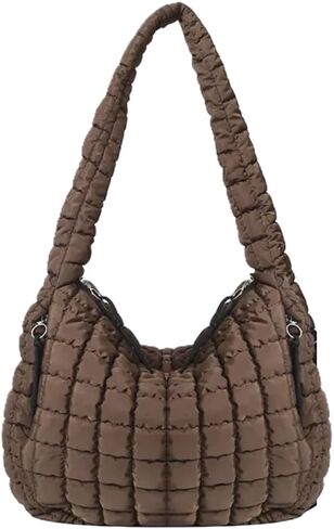 Quilted Puffer Hobo Bag, Large Nylon Crossbody Shoulder Tote, Lightweight Puffy Handbag with Zipper in Saudi Arabia
