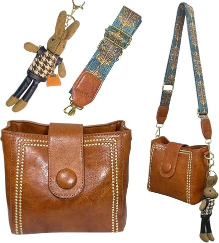 حقيبة كروس من الجلد النباتي العتيق للنساء، حزام قابل للتعديل وقلادة لطيفة، حقيبة يد يومية in Kuwait