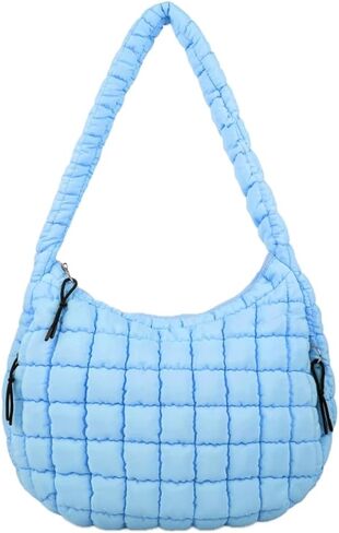 Quilted Puffer Hobo Bag, Large Nylon Crossbody Shoulder Tote, Lightweight Puffy Handbag with Zipper in Saudi Arabia