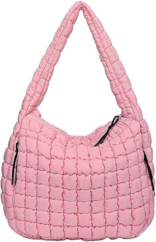 Quilted Puffer Hobo Bag, Large Nylon Crossbody Shoulder Tote, Lightweight Puffy Handbag with Zipper in Saudi Arabia