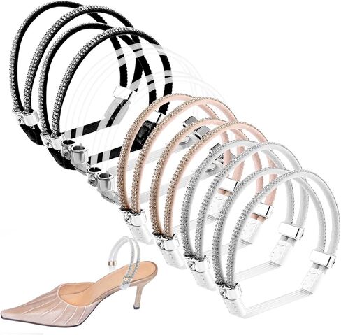 Bremorou 4 Pairs Shoe Straps For Heels, Heel Straps for High Heels, Shoe Strap for Loose Shoes, 4 Styles Rhinestone Shoes Lace For Heel, Replacement Ankle Strap Detachable for Sandals Slippers in Saudi Arabia