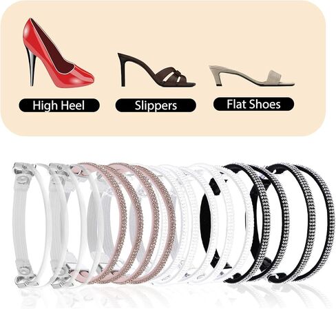 Bremorou 4 Pairs Shoe Straps For Heels, Heel Straps for High Heels, Shoe Strap for Loose Shoes, 4 Styles Rhinestone Shoes Lace For Heel, Replacement Ankle Strap Detachable for Sandals Slippers in Saudi Arabia