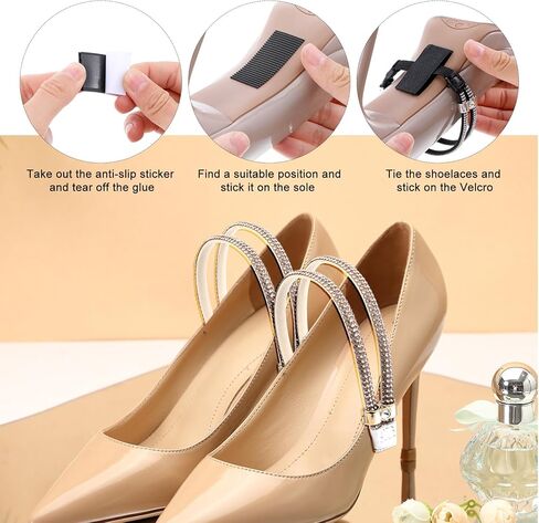 Bremorou 4 Pairs Shoe Straps For Heels, Heel Straps for High Heels, Shoe Strap for Loose Shoes, 4 Styles Rhinestone Shoes Lace For Heel, Replacement Ankle Strap Detachable for Sandals Slippers in Saudi Arabia
