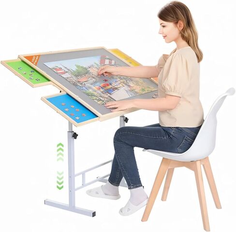 Puzzle Table with Drawers for Adults 1500 Pieces Angle & Height Adjustable Jigsaw Puzzle Table with Metal Legs 35"X26" Tilting Puzzle Board Table with Cover Birthday Gift for Mom in Saudi Arabia