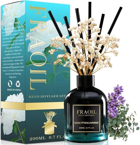 Eucalyptus & Lavender Reed Diffuser, Reed Diffuser Set 6.7 fl oz (200 ml) with 6 Reed Sticks, Home Fragrance Reed Diffuser for Bathroom Shelf House Bedroom Office Decor in Saudi Arabia