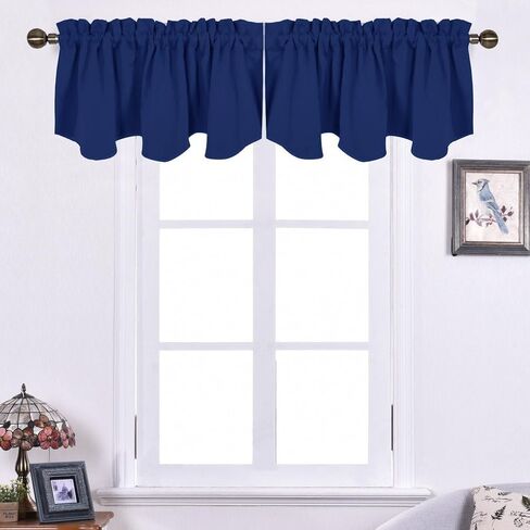 Blackout Curtain Valance Tier - Small 52 inches by 18 inches Scalloped Rod Pocket Window Curtain Valance for Cafe/Boys Bedroom/Bathroom/Basement, Navy Blue, 1 Piece in Saudi Arabia