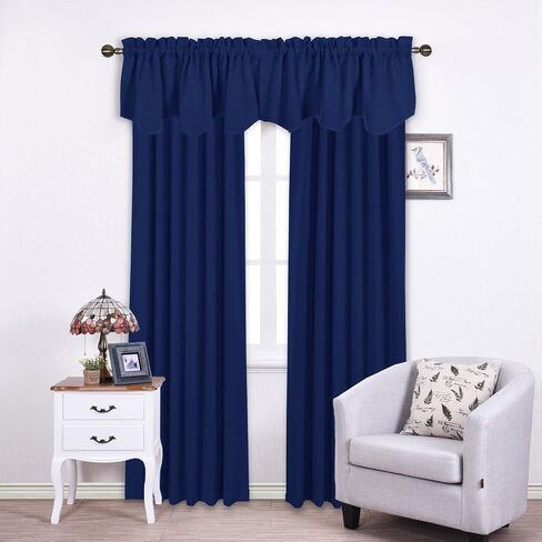 Blackout Curtain Valance Tier - Small 52 inches by 18 inches Scalloped Rod Pocket Window Curtain Valance for Cafe/Boys Bedroom/Bathroom/Basement, Navy Blue, 1 Piece in Saudi Arabia