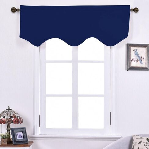 Blackout Curtain Valance Tier - Small 52 inches by 18 inches Scalloped Rod Pocket Window Curtain Valance for Cafe/Boys Bedroom/Bathroom/Basement, Navy Blue, 1 Piece in Saudi Arabia
