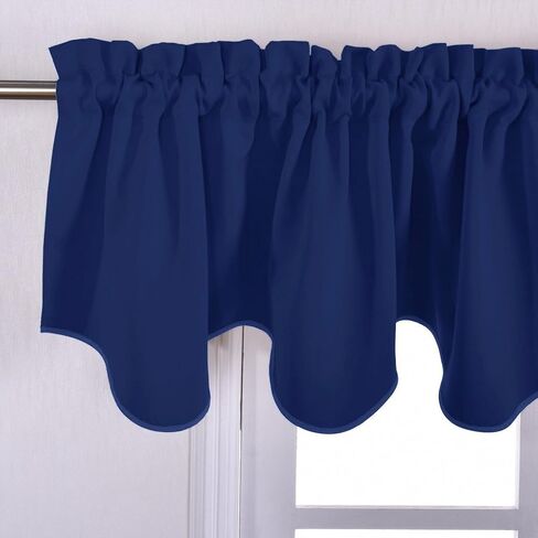 Blackout Curtain Valance Tier - Small 52 inches by 18 inches Scalloped Rod Pocket Window Curtain Valance for Cafe/Boys Bedroom/Bathroom/Basement, Navy Blue, 1 Piece in Saudi Arabia