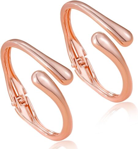 2 PCS Teardrop Cuff Bangle Bracelets for Women - 18K Gold & Silver & Rose Gold Plated Chunky Open Tear Twist Wrap Bracelet Set, Adjustable Trendy Modern Jewelry in Saudi Arabia