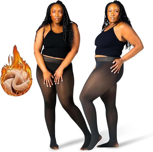 Footless Fleece Lined Tights for Brown Women - Thermal Tights with Fleece Lining (Large) in Kuwait