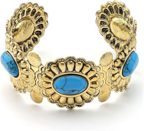 RechicGu Western Turquoise Color Cuff Bracelet for Women Adjustable Boho Bracelet Cowgirl Chic Vintage Concho Bangle Chunky Blue Turquoise Howlite Cuffs Country Concert Outfit Western Gift in Saudi Arabia