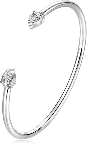 Pear Moissanite Cuff Bangle for Women, 1.6cttw D Color 5x7mm Pear Cut Moissanite, 925 Sterling Silver Dainty Bridal Cuff Bracelet, Fashion Wedding Jewelry for Her in Saudi Arabia