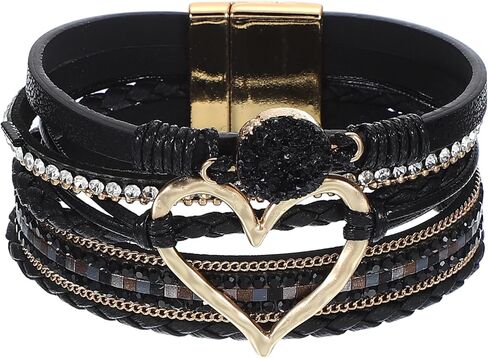 PATIKIL Heart Leather Wrap Bracelets, Multilayer Trendy Stackable Boho Cuff Bracelet with Magnetic Clasp for Women Girls Jewelry Gifts in Saudi Arabia