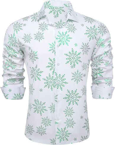 Mens Christmas Shirt Xmas Snowflake Tree Long Sleeve Button Down Shirts Stylish Festival Themed Party in Saudi Arabia