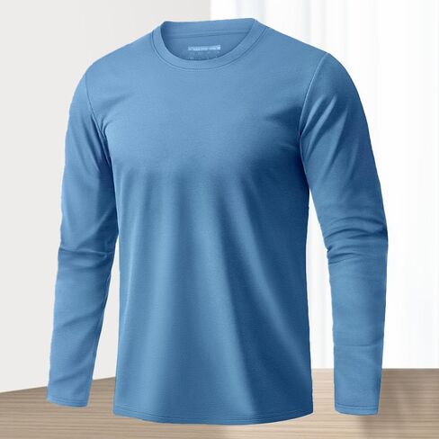 Men's and Women Long Sleeve Crewneck T-Shirt - Moisture-Wicking Cotton, Solid Colors in Saudi Arabia