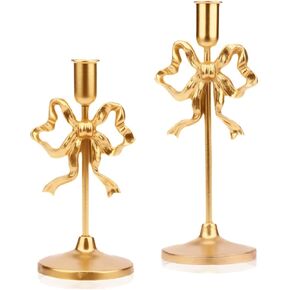Gold Bow Tie Candle Holders, Vintage Brass Candlestick Holders for Pillar Candles, Halloween & Christmas Table Decor, Gothic Centerpiece for Dining Table, Housewarming Gifts in Saudi Arabia