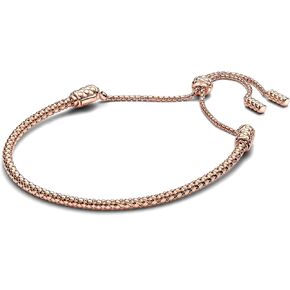 Pandora Moments Schiebeverschluss-Nietenarmband Aus Sterling Silber mit Rosevergoldeter Metalllegierung، Kompatibel mit Pandora Moments Charms، رمادي: 28 سم، 583090C00-2 in Saudi Arabia