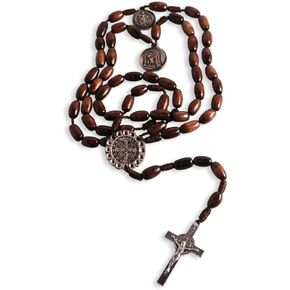 Wooden Rosary for Praying of brown wooden rice shape beads, Saint Benedict junction and Crucifix. in Saudi Arabia