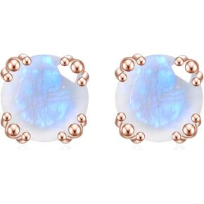 Earrings for Women June Birthstone 5mm Natural Milky Blue Moonstone Studs Earrings In 925 Sterling Silver Gemstone Handmade Jewelry in Kuwait