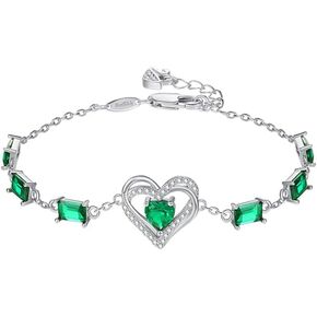 أساور HeartMelody للنساء، 14K/18K الذهب/الذهب الأبيض/الذهب الوردي هدايا عيد ميلاد الذكرى السنوية للزوجة وأمها، مجوهرات الأزياء النسائية مع أساور ربط جوهرة الميلاد، سلسلة قابلة للتعديل in Kuwait