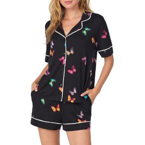 Room Service Womens Button Down Pajama Shirt & PJ Shorts Set - Soft and Stretchy Jersey - Lightweight Loungewear & Sleepwear in Saudi Arabia