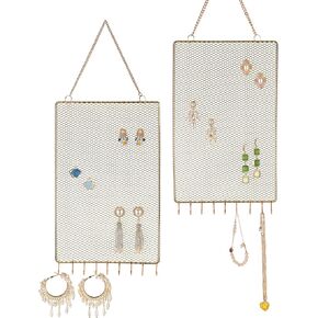 Heesch 2pack عرض القرط المعلقة حامل المجوهرات المنظم الزخرفية شكل الماس المعدني مع 10 خطاف لسوار القلادة (ذهبي) (مستطيل ذهبي) in Kuwait